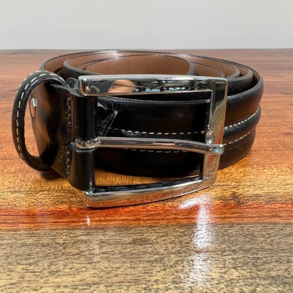 KINGSPORT Black‎ Genuine Leather Belt with Cream Stitch (120/48)